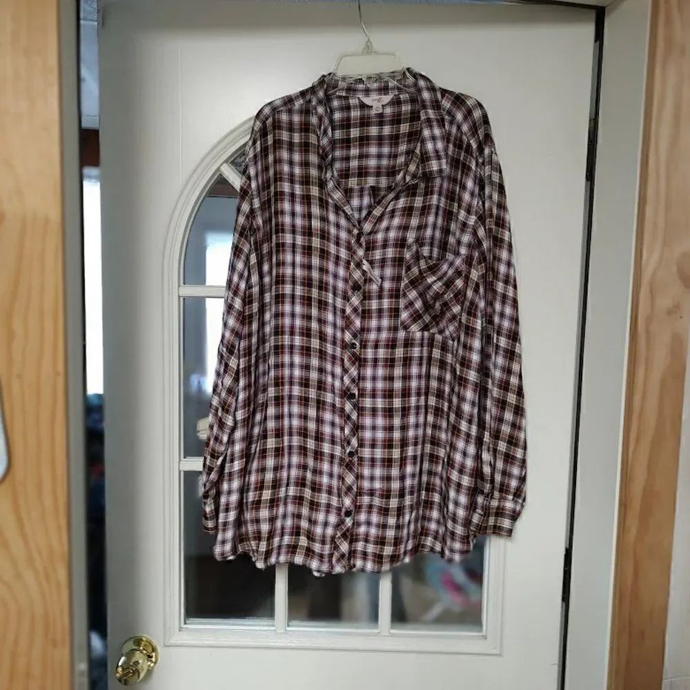 New Terra & Sky Multi-Colored Plaid Button Down Shirt Size Women's 3X